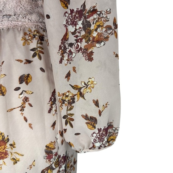 Hi-Neck Floral Cottagecore Midi Dress Lace Floral Pink Mauve Woman - Size S - Picture 7 of 10